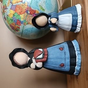 Vintage handpainted ceramic figurines mother with baby and daughter